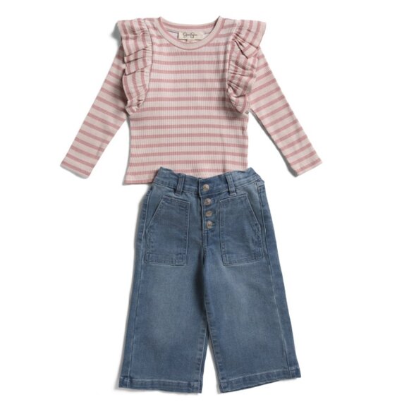 JESSICA SIMPSON Pink Toddler Girls 2pc Wide Leg Jeans Set - Picture 1 of 2